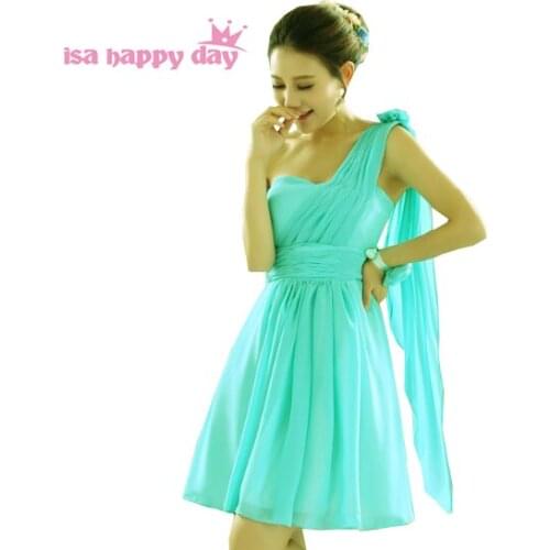 Short bridesmaid dress bridesmaid woman dress sweetheart 2020 green chiffon bridesmaids' bridemaid one shoulder dresses H1596