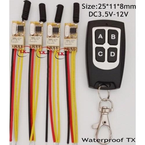 Micro Relay Contact Remote Switch Mini RF Button Switch 0V Switching Receiver 4CH independent 3.7V 4.2V 4.5V 5V 6V 7.4V 8V 9V12V