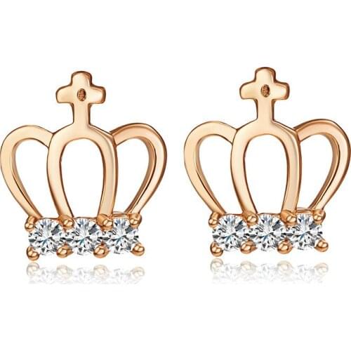 Love & Annie Flower Cute Crown Earring Stud Earring Gold Color AAA Zircon Women Girl Gift