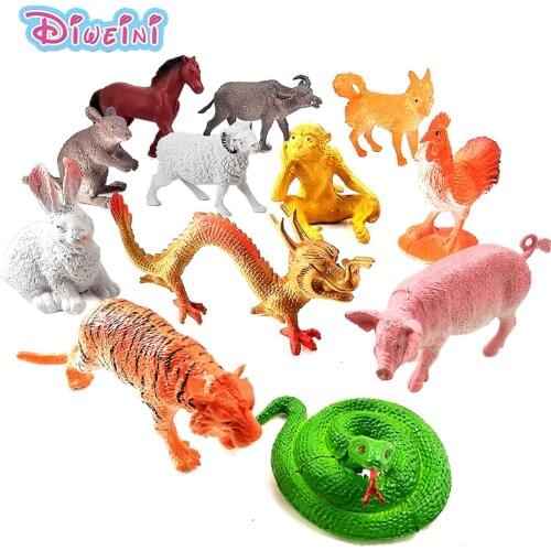 Simulation animals models figures pvc set toys Mouse cow tigers rabbits dragons snakes horses sheep monkeys chickens dogs pigs