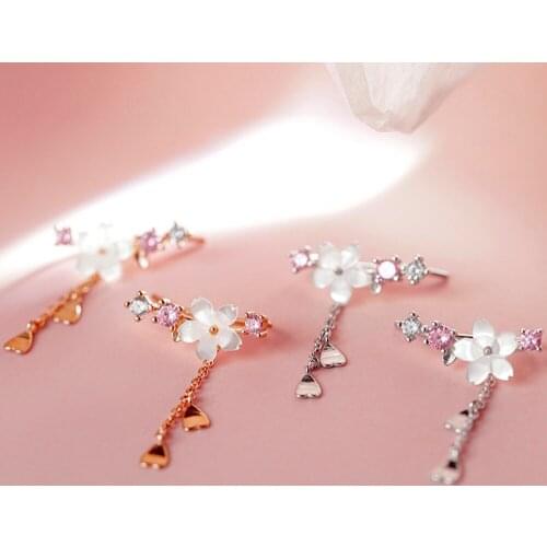 Fashion Sweet Cherry Blossom Shell Drop Tassel Earrings Blossom Shaped Love Pendant Earring For Women Girls Party Jewelry Gifts