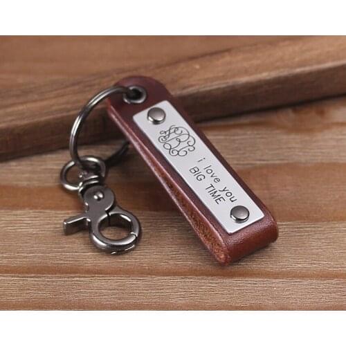 Monogram Leather Keychain - Personalized Keychain - Initial Leather Keychain - I love you Big Time Keychain - Gift for Him - Hus