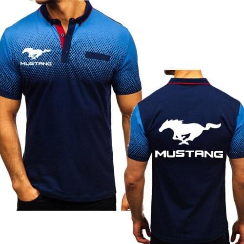 2021 new summer Mens Short sleeve Mustang Car Logo printing high quality Cotton Gradient Mens short sleeve polo shirt