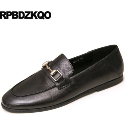 Genuine leather black luxury men loafers brand 2018 slip on flats cowhide spring shoes comfort british style casual metal tip
