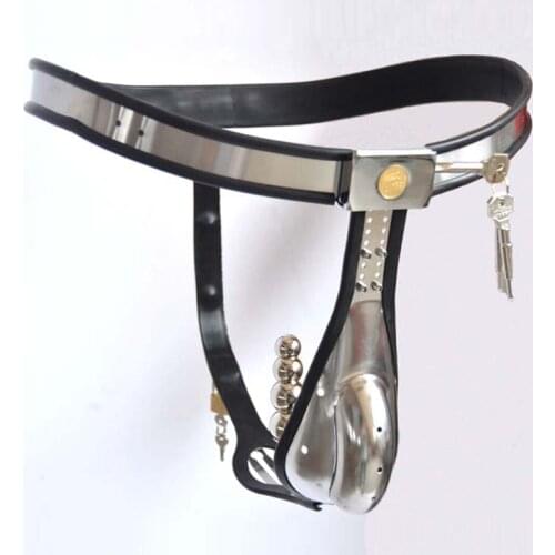 Silicone Arc Waist Stainless Steel Male Chastity Belt Pants Penis Bondage Fetish Sex Toys For Men Metal Chastity Lock Device