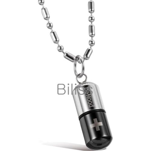 Mens Punk Love Pill Cross Capsule Design Stainless Steel Pendant Necklace Black/Blue/white 3 colors Selectable