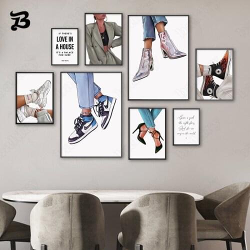 Shoes Canvas Painting Wall Art Fashion Girl Wear Style Sports Shoes Art Nordic Poster and Print for Living Room Shop Room Decor