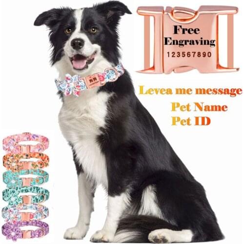 Dog Collar Flower Pet Puppy Cat Collar Custom Nylon Printed Dog Nameplate Collar Personalized Engraved ID Tag Collars Small Dogs