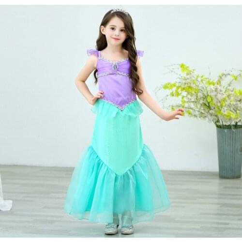 4-12 Years Mermaid Tail Dress Girl Kid Pearl Diary Mermaid Costume Sky Blue Princess Dress Ariel Cosplay Vestidos C39679CH