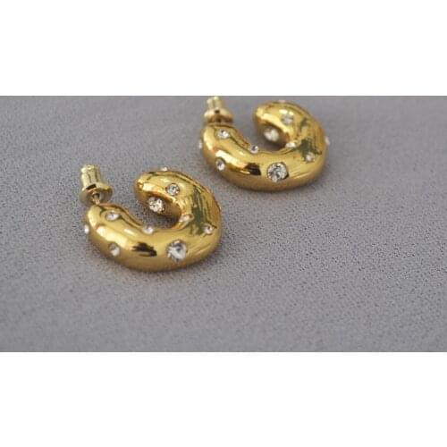 Botique zircon setting gold plated earrings hoop high end party jewelry for women with 925 silver pin