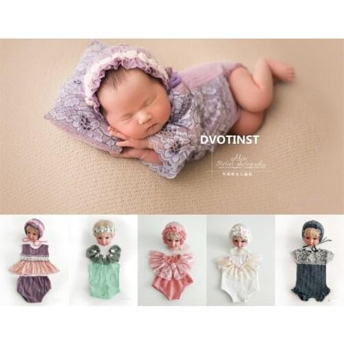 Dvotinst Newborn Photography Props for Baby Outfits Bonnet Wraps Set Clothes Pillow Fotografia Accessories Studio Photo Props