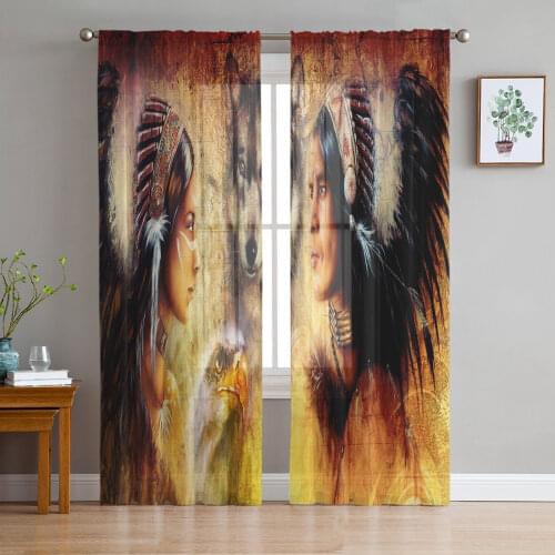 Indian Animal Wolf Tulle Curtains for Living Room Decoration Modern Chiffon Sheer Voile Kitchen Curtain
