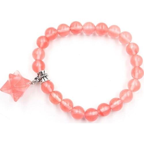 Cherry Quartz Merkaba Star Point 8 mm Round Beads Bracelet Green Aventurine Metaphysical Jewelry