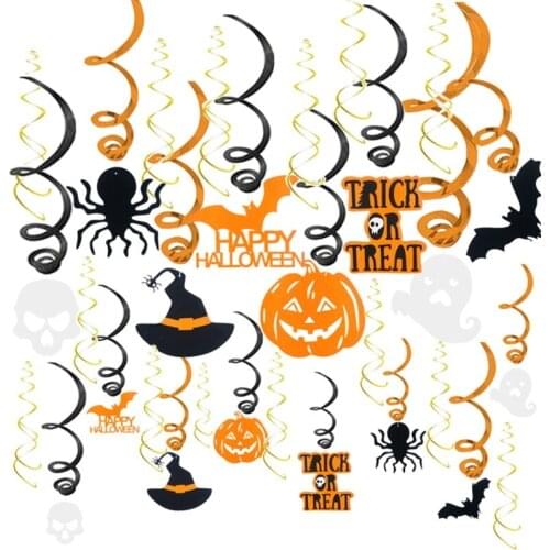 Halloween Hanging Swirl Decorations Spider Skeleton Bat Witch Pumpkin Colorful Ceiling Whirl Streamers Spirals Foil Halloween