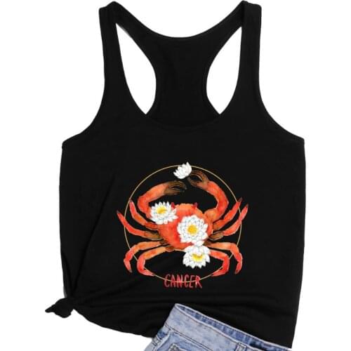 CANCER Loose Racerback Vest Women Breast Health Awareness Running Yoga Gym Tank 90s artistic Lotus Crab pattern Casual Tee