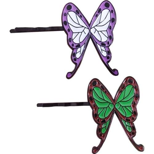 RJ Demon Slayer Kimetsu no Yaiba Hairpin Barrettes Kochou Shinobu Insect Butterfly Hair Clip Hairwear Girls Coraline Jewelry