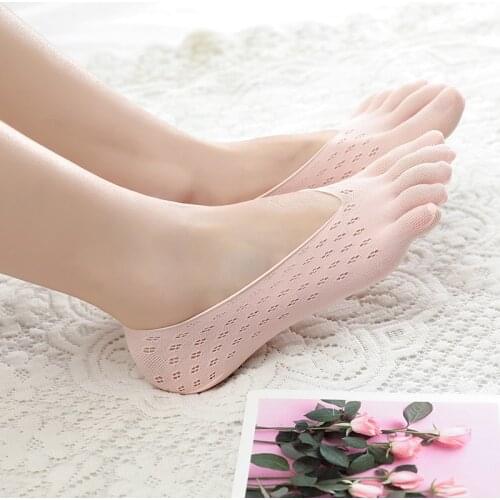 Womens summer five-finger socks womens ultra-thin funny toes invisible silicone breathable cross-finger socks