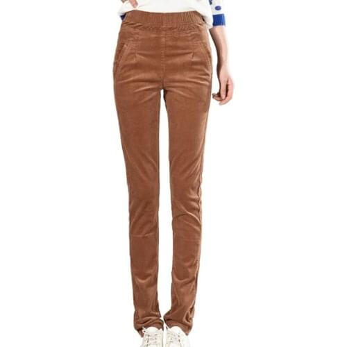 2019 Autumn Winter Corduroy Pants High Waist Long Trousers Women Plus Size Plus Velvet Casual Pencil Pants Pantalon Femme RE2241