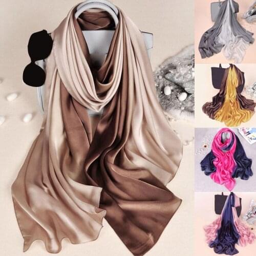 1PC Personality Design Luxury Gorgeous Solid Silk Summer Womens Scarf Gradient Dip Dye Women Muslim Hijab Shawl Long Soft Wrap