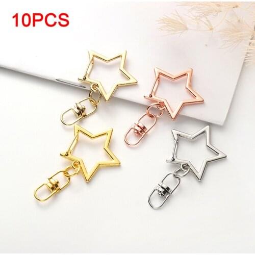 10pcs Cherry Blossoms Star Pentagram Hollow Key Chain Key Ring DIY Handmade Jewelry Accessories Lobster Clasp For Jewelry Making