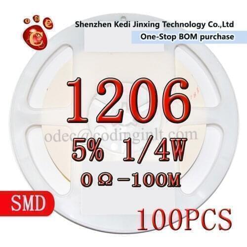 1206 5% 100pcs 0-100M 0R 1R 1.1R 1.2R 1.3R 1.5R 1.6R 1.8R 2R 2.2R 2.4R 2.7R 3R 3.3R 3.6R 3.9R 4.3R 4.7R 5.1R 5.6R 6.2R 6.8R 3216