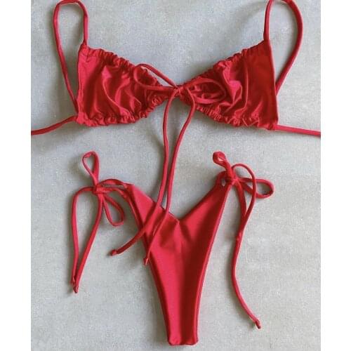 2021 Women Fashion Padded Bra Bikini Set Swimsuit Ladies Solid Bandage Push-up Triangle Swimwear Bathing Suits Biquini Swimwear