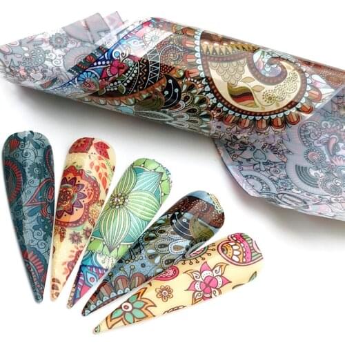 ZKO 5PCS Nail Foils Marble/Flower Series Pink Blue Foils Paper Nail Art Transfer Sticker Slide Nail Art Decals Nails Accessorie