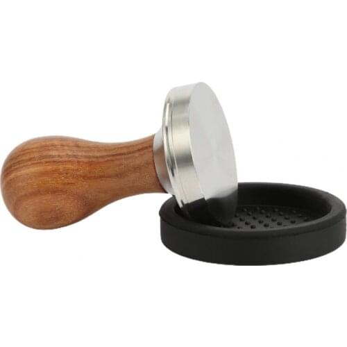 51/53/58mm Kitchen Cafe Stainless Steel Flat Coffee Tamper Wooden Handle with Silicone Coaster Bean Powder Press Gadgets Kits