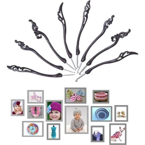 8Pcs/Set Multicolor Plastic Handle Aluminum Crochet Hooks Knitting Needle 2.5mm-6mm Vintage Fancy Sweater Hand Knitting Needles