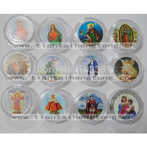 Free shipping 10pcs/set transparent plastic rosary box,round gift box with saint picture for 7mm bead rosary special offer