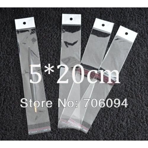 FreeShipping 5.5*20cm,1000pcs/lot Clear Self Adhesive Seal Poly Opp Plastic Bag With Header ,Hole Jewelry Earring Packing bag