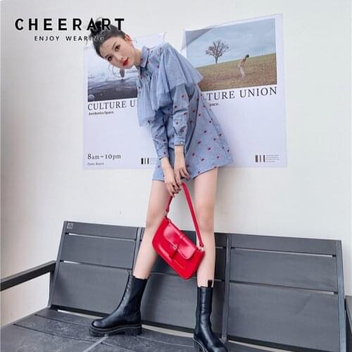 CHEERART Blue Floral Print Mesh Button Shirt Dress Women Designer Long Sleeve Ladies Mini Cute Dress Korean Fashion Clothing