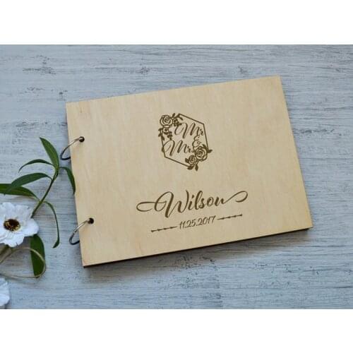 Elegant wedding guest book, Geometric wedding wood guestbook, Hexagon monogram guestbook, Alternative book, Wedding memory book