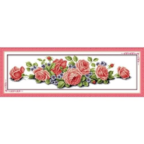 Joy Sunday Long Edition Roses DIY Needlework 11&14CTPrinted Counted Water Soluble Cloth Cross Stitch Kit For Home Decor And Gift