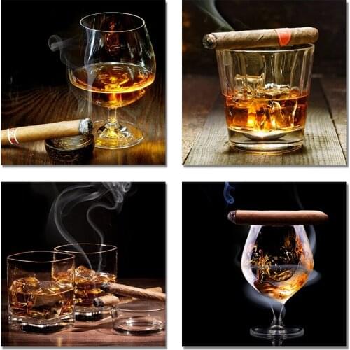 Cigar Wine Whisky Canvas Prints Paintings Wall Art Liquor Still Life Pictures Posters for Salon Kitchen Bar Pub Home Decorations