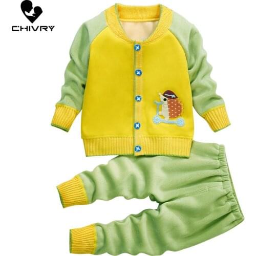 2Pcs Newborn Baby Knitted Clothes Set Autumn Winter Toddler Boys Girls Cartoon Cardigan Sweater Jackets with Pants Clothing Sets