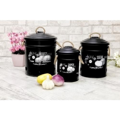 Potato, Onion Garlic 3'Lü Set Storage Container Wrought Iron