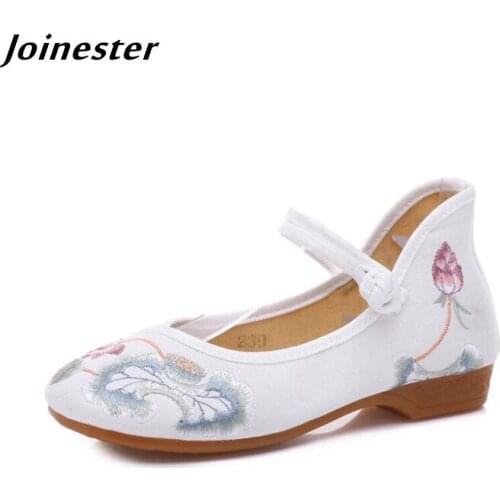 Summer Ladies Ethnic Style Mary Jane Espadrilles Women Canvas Low Heel Embroidered Dancing Shoes Female Leisure Vintage Pumps