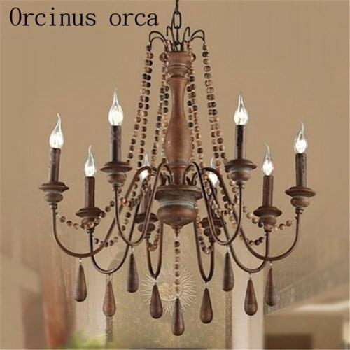 French garden logs chandeliers living room dining room bedroom American Creative wooden beads retro Chandelier free shipping