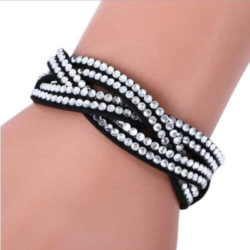 10pcs/lot Multilayer Bracelet Diamante Rhinestone Korea Velvet Bracelet Adjustable Crystal Wrap Bracelets Women Fashion Jewelry