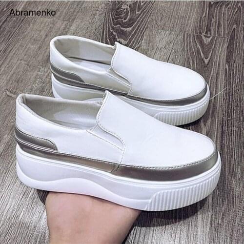 Crystal Platform Shoes Woman Leather Moccasins Loafers Women Thick Bottomed Flats Fashion Students Shoes