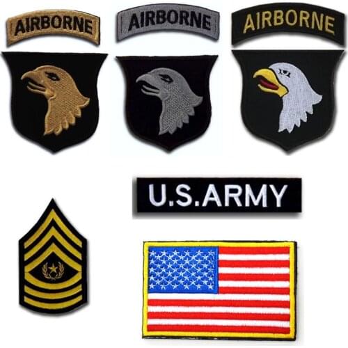 US ARMY AIRBORNE American Flag Shoulder Embroidered Patch Cloth Fabric Hook Loop Emblem DIY Patches for Clothing Tactical Badge