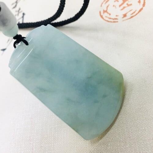 Pure natural Emerald jade Hand-carved light green amulet pendant with simple necklace Men and women sweater