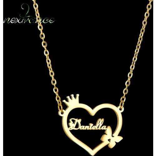 Nextvance Attractive Customized Necklace Personalized Name Crown Butterfly Heart Pendant Necklaces Creativity Women Jewelry Gift