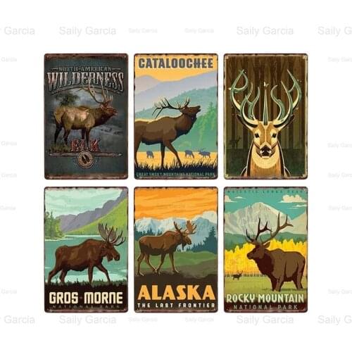 Wildlife Deer Tin Signs Retro Forest Metal Plaque Poster Iron Painting Wall Art Sticker Decor for Club Garage Bar Coffee Shop