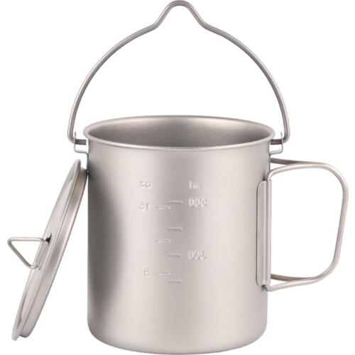 Outdoor Titanium Pot Cup Mug Pots Tableware Camping Cup Picnic Water Cup Mug Of Coffee Tea With Lid Pot 750Ml