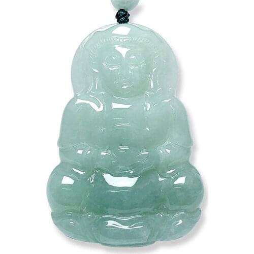 Guan Yin Necklace Jade Pendant Grade A Jadeite Jade, 26" Adjustable Rope ( 54..5mm High)
