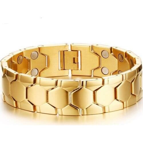 Holiday Gift Gold stainless steel Magnetic Therapy health care Link Chain Bracelet Jewelry 18mm wide 8.26