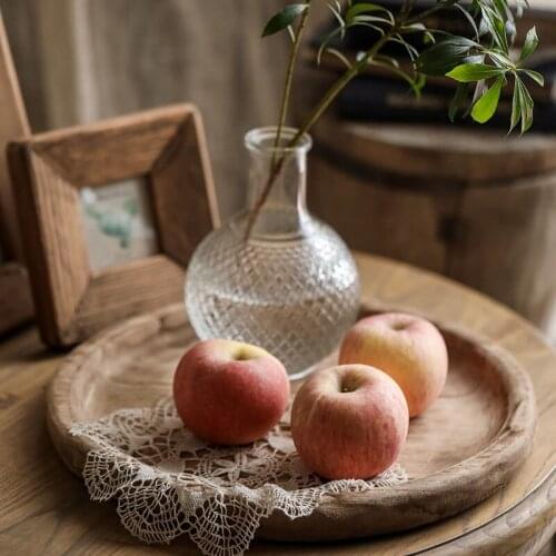 Paulownia Serving Tray Vintage Storage Dessert Round Rectangle Wooden Organizer Plate Wood Decorative Tea Pot Holder Home Decor