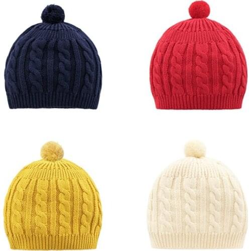 Winter Baby Hat Pompon Winter Children Hat Knitted Cute Cap For Girls Boys Casual Solid Color Girls Hat Baby Beanies